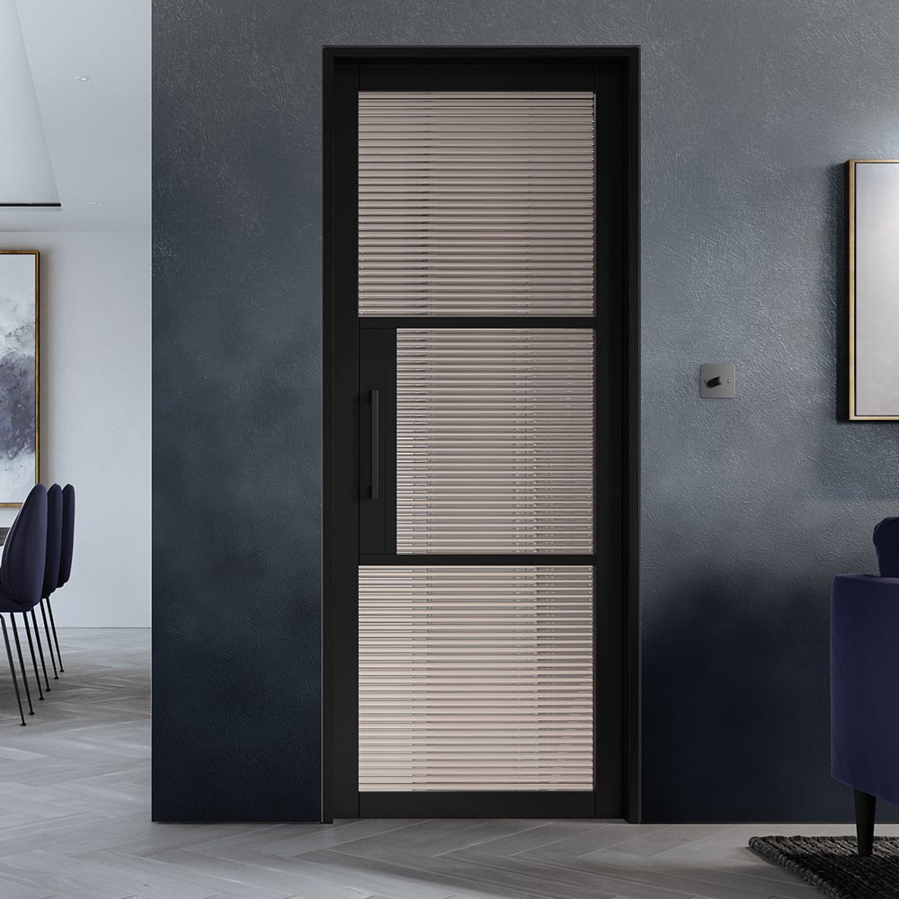 tribeca 1981mm x 610mm 3l reeded glass internal door in black