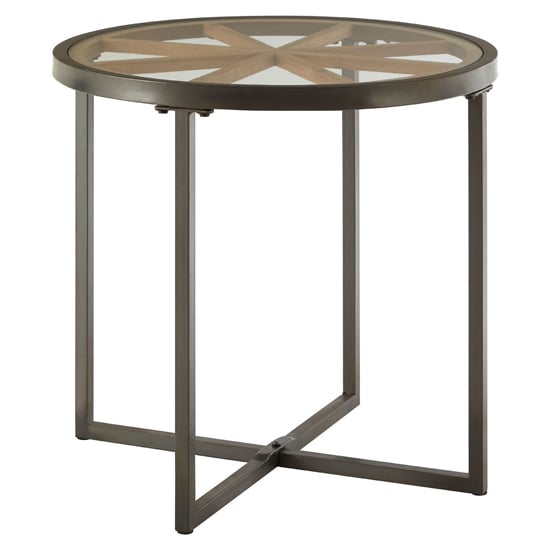 Product photograph of Trigona Round Clear Glass Side Table With Grey Metal Frame from Furniture in Fashion
