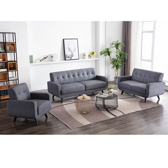 View Trinidad fabric 3 seater sofa and 2 armchairs in dark grey