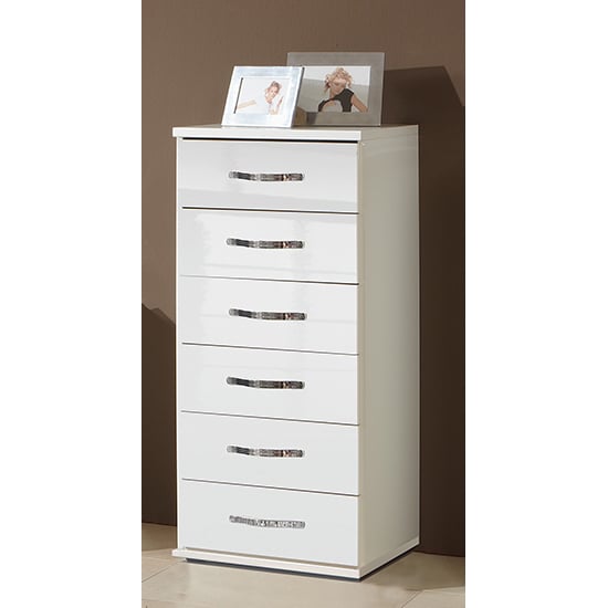 Product photograph of Trio Wooden Chest Of Drawers In High Gloss White With 6 Drawers from Furniture in Fashion