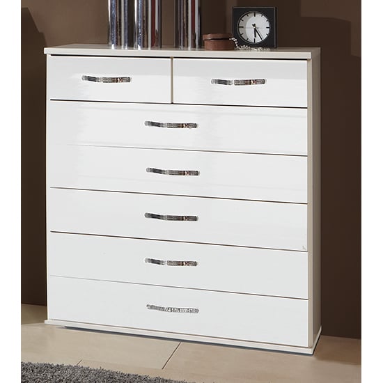 Read more about Trio wooden chest of drawers in high gloss white with 7 drawers