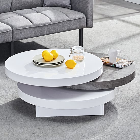 Photo of Triplo round rotating coffee table with concrete effect
