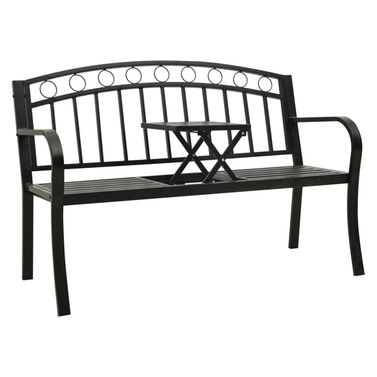 Product photograph of Trisha Steel Garden Seating Bench With Tea Table In Black from Furniture in Fashion