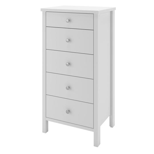 Tromso Narrow Chest Of Drawers In White With 5 Drawers | FiF