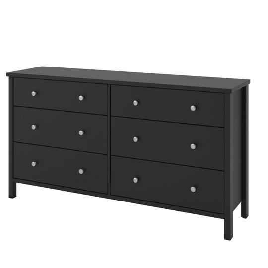 Tromso Wooden Wide Chest Of Drawers In Black With 6 Drawers FiF