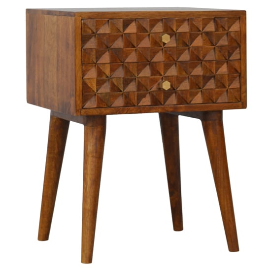 Read more about Tufa wooden diamond carved bedside cabinet in chestnut 2 drawers