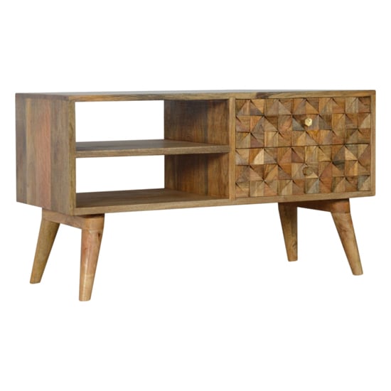 Photo of Tufa wooden diamond carved tv stand in oak ish