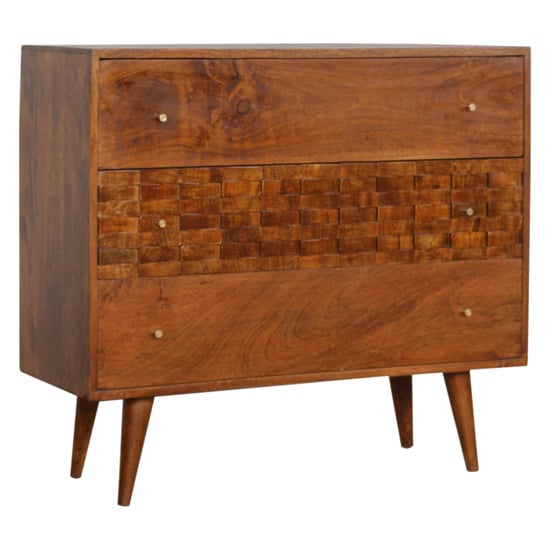 Read more about Tufa wooden tile carved chest of 3 drawers in chestnut