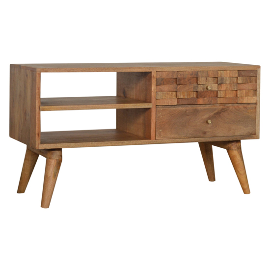 Product photograph of Tufa Wooden Tile Carved Tv Stand In Oak Ish from Furniture in Fashion