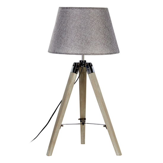 Read more about Tuscany grey fabric shade table lamp with wooden tripod base
