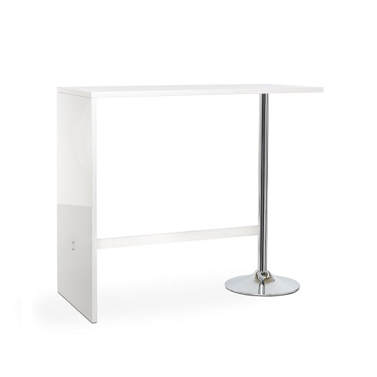 Tuscon High Gloss Bar Table In White With Chrome Legs Furniture In