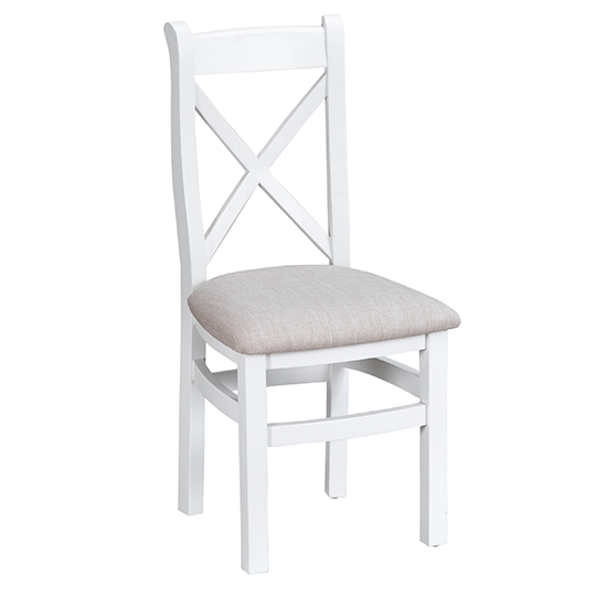 Product photograph of Tyler Cross Back Dining Chair In White With Fabric Seat from Furniture in Fashion