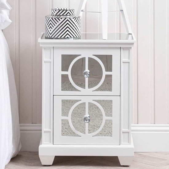 Photo of Tyler mirrored bedside cabinet with 2 drawers in washed white