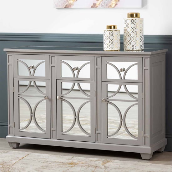 Photo of Tyler mirrored sideboard with 3 doors 3 drawers in grey