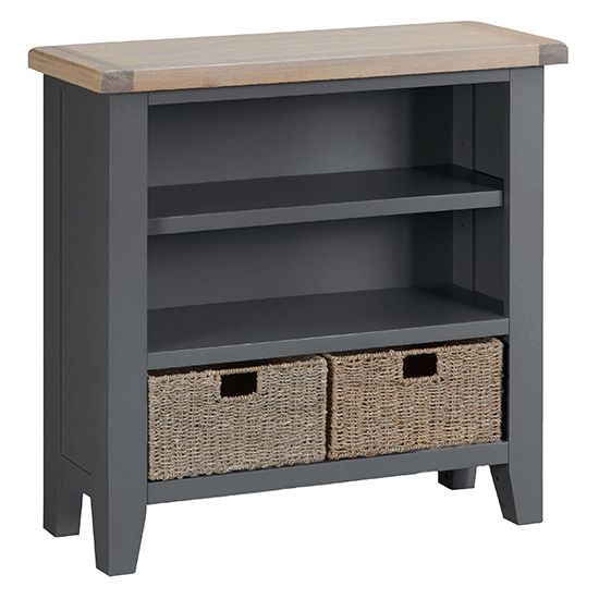 Product photograph of Tyler Small Wooden Wide Bookcase In Charcoal from Furniture in Fashion