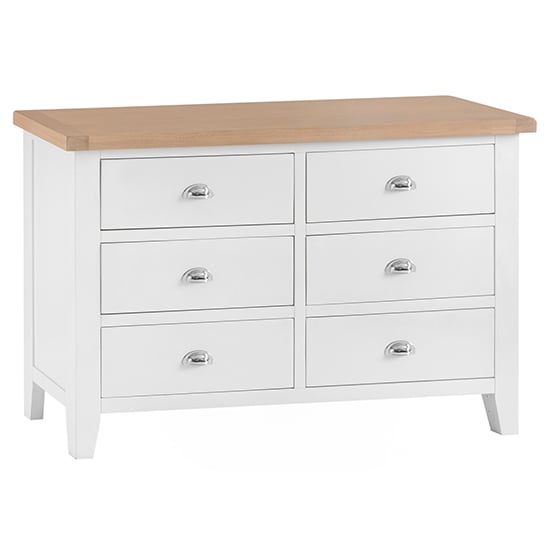 Product photograph of Tyler Wide Wooden Chest Of 6 Drawers In White from Furniture in Fashion