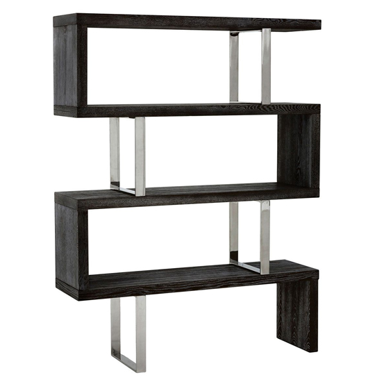Photo of Ulmos wooden shelving unit with steel frame in black