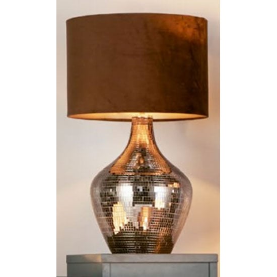 Read more about Unique smoked mosaic table lamp with brown suede shade