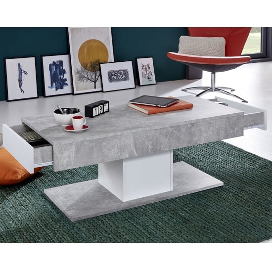 Read more about Universal wooden coffee table in stone grey with storage
