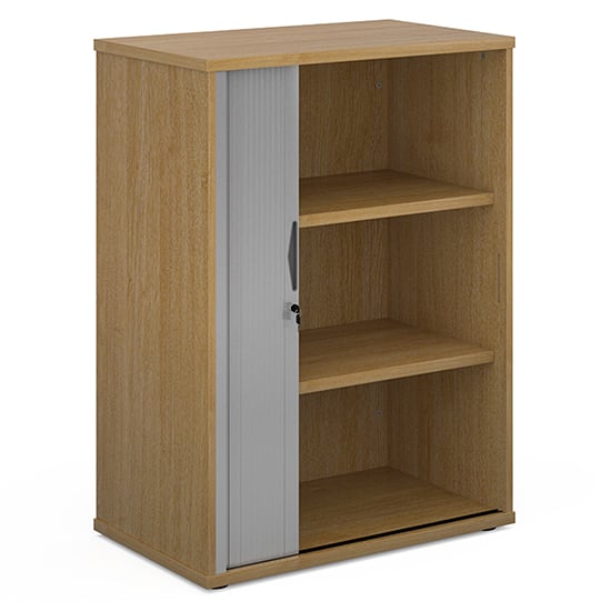 Product photograph of Upton 1 Door Tambour Storage Cabinet In Oak With 2 Shelves from Furniture in Fashion