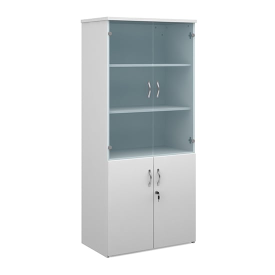 Photo of Upton wooden storage cabinet in white with 4 doors and 4 shelves