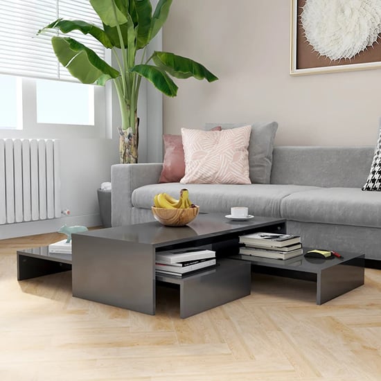 Product photograph of Urania High Gloss Nesting Coffee Table Set In Grey from Furniture in Fashion