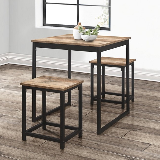Product photograph of Urban Compact Wooden Dining Table With 2 Stools In Rustic from Furniture in Fashion