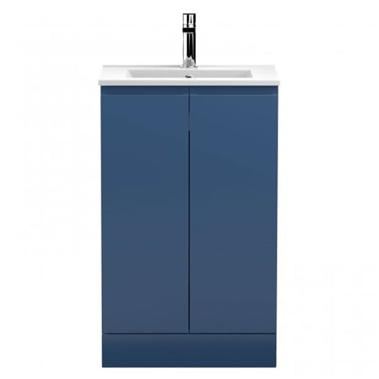 Photo of Urfa 50cm 2 doors vanity with minimalist basin in satin blue