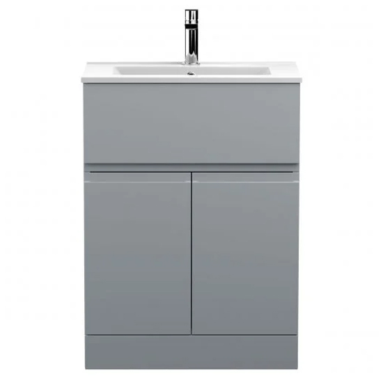 Photo of Urfa 60cm 1 drawer vanity with minimalist basin in satin grey