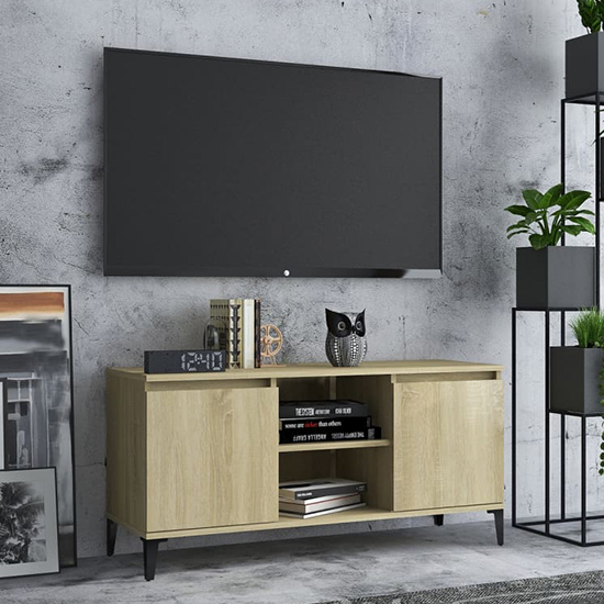 Product photograph of Usra Wooden Tv Stand With 2 Doors And Shelf In Sonoma Oak from Furniture in Fashion