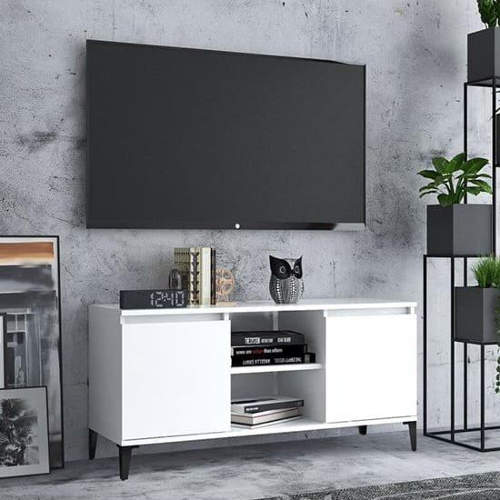 Product photograph of Usra Wooden Tv Stand With 2 Doors And Shelf In White from Furniture in Fashion