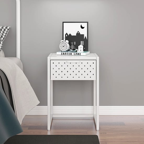 Photo of Utara steel bedside cabinet with 1 drawer in white