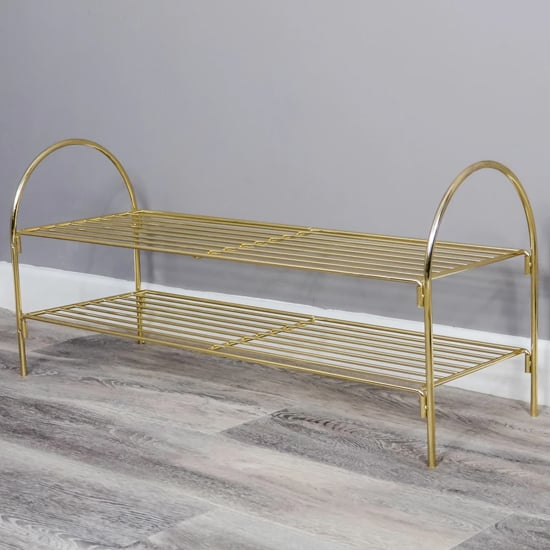 Product photograph of Utica Metal 2 Tiers Shoe Rack In Gold from Furniture in Fashion