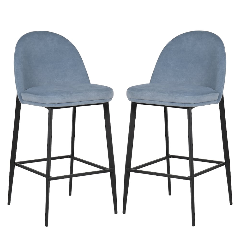 Read more about Vacaville blue velvet fabric bar stools in pair