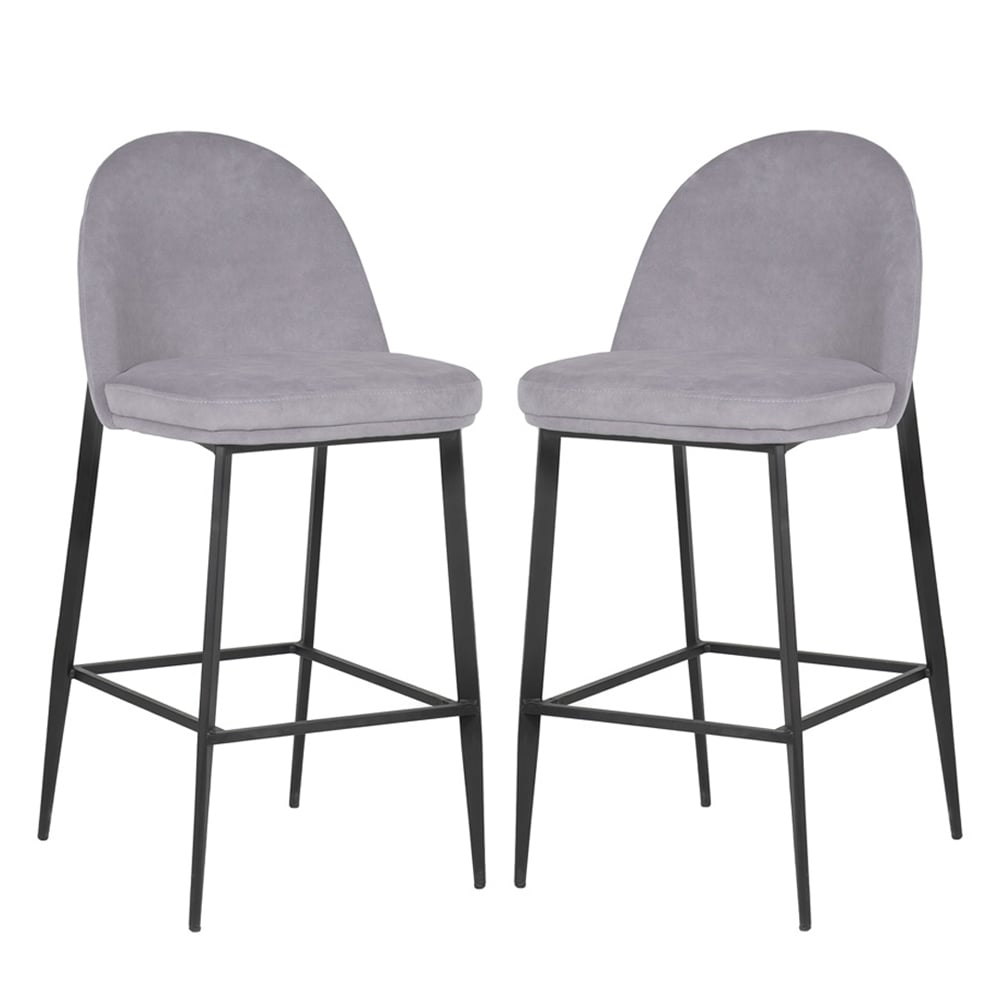 Read more about Vacaville light grey velvet fabric bar stools in pair