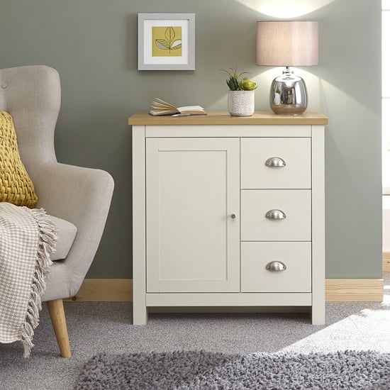 Loftus Wooden Storage Unit In Cream And Oak With 3 Drawers
