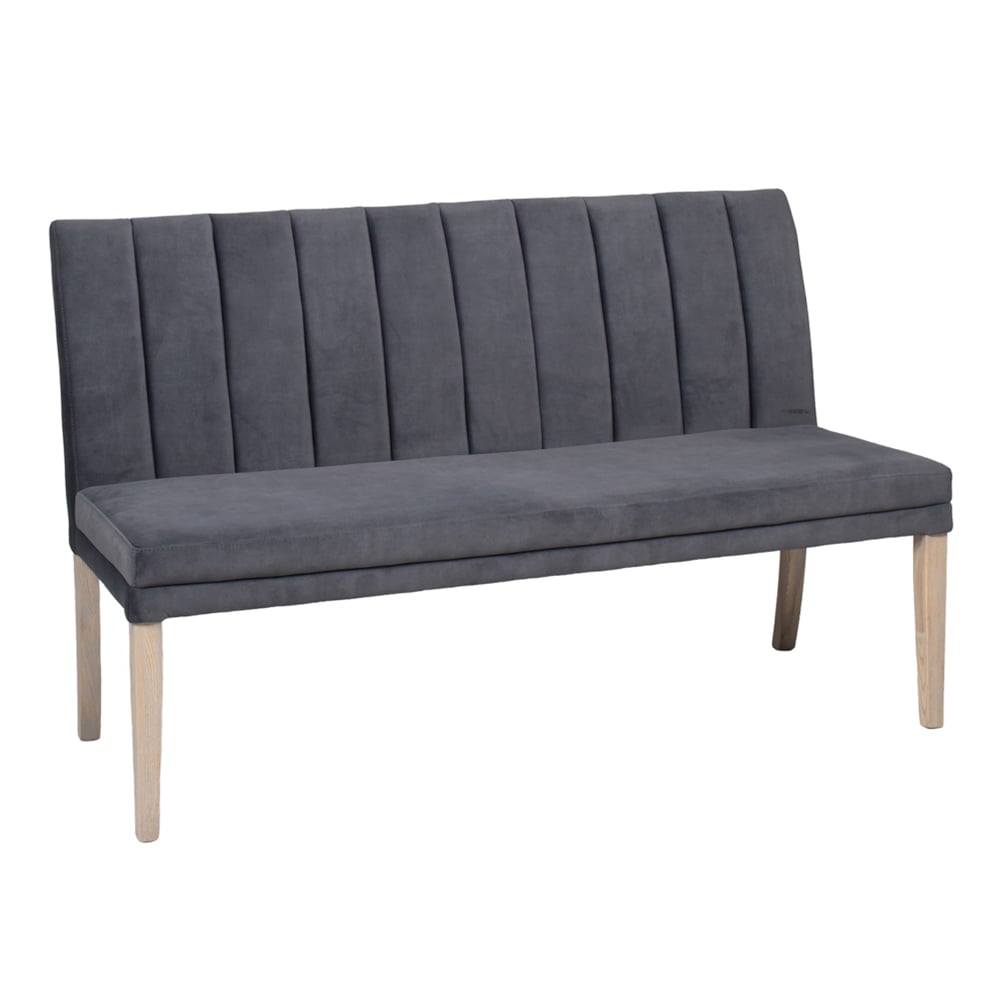 Product photograph of Valencia Fabric Dining Bench With Oak Legs In Grey from Furniture in Fashion