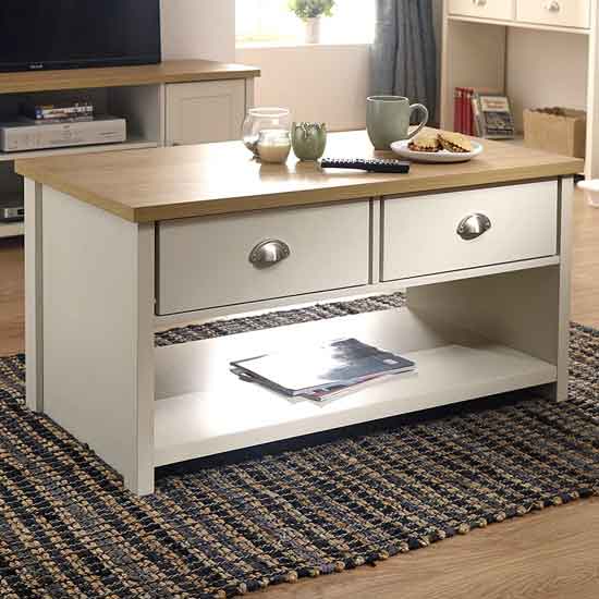Read more about Loftus rectangular wooden coffee table in cream and oak