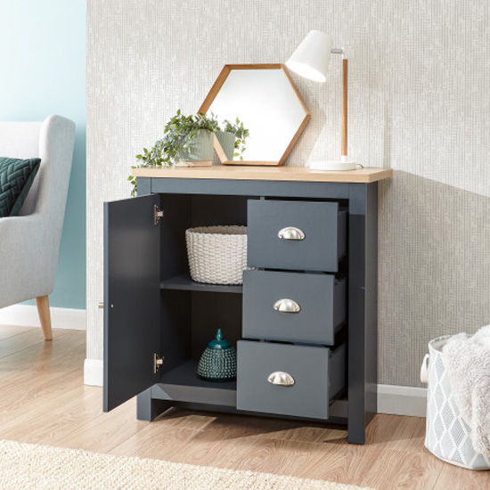 Loftus Wooden 3 Drawers Storage Unit In Slate Blue And Oak | Furniture ...