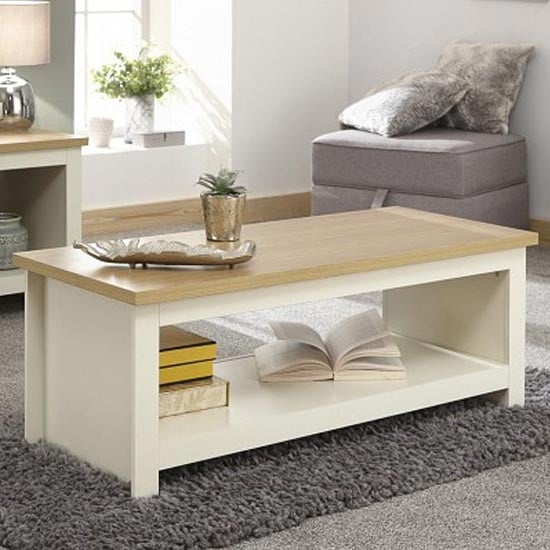 Photo of Loftus wooden coffee table with shelf in cream