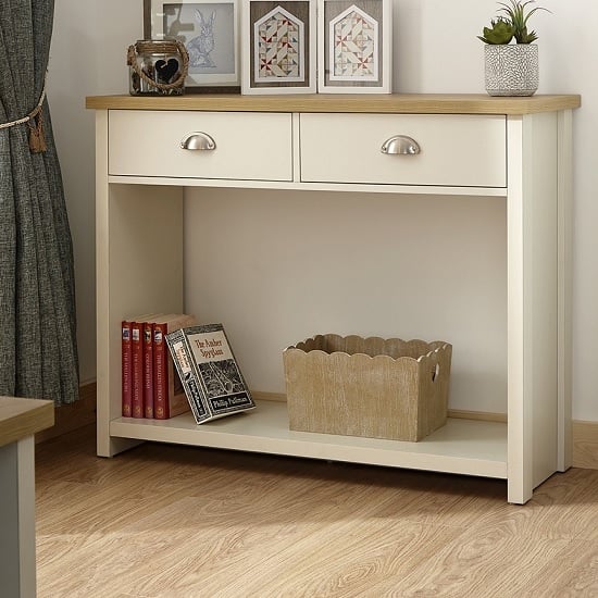 Photo of Loftus wooden console table in cream with 2 drawers