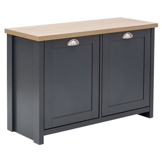 Valencia Wooden Shoe Cabinet In Slate Blue And Oak With 2 Doors ...