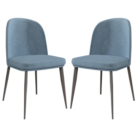 Product photograph of Valente Blue Velvet Dining Chairs With Metal Legs In Pair from Furniture in Fashion