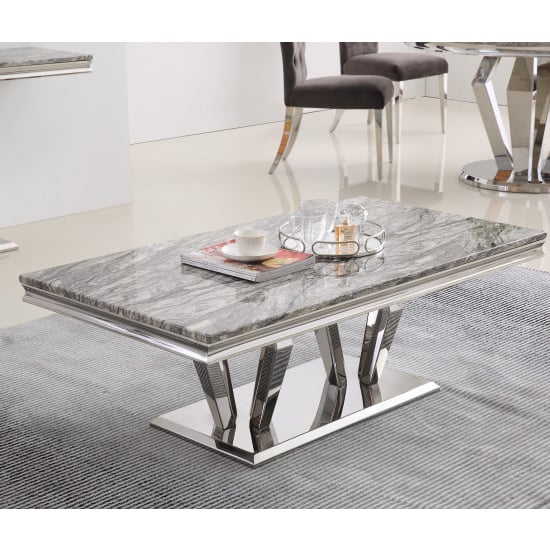 Product photograph of Valentino Grey Marble Coffee Table With Silver Steel Legs from Furniture in Fashion