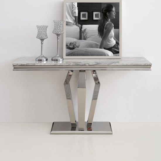 Read more about Valentino grey marble console table with silver steel legs