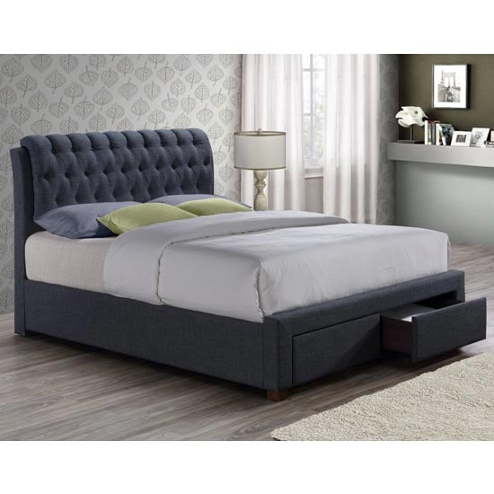 Photo of Valentino fabric double bed in charcoal with 2 drawers