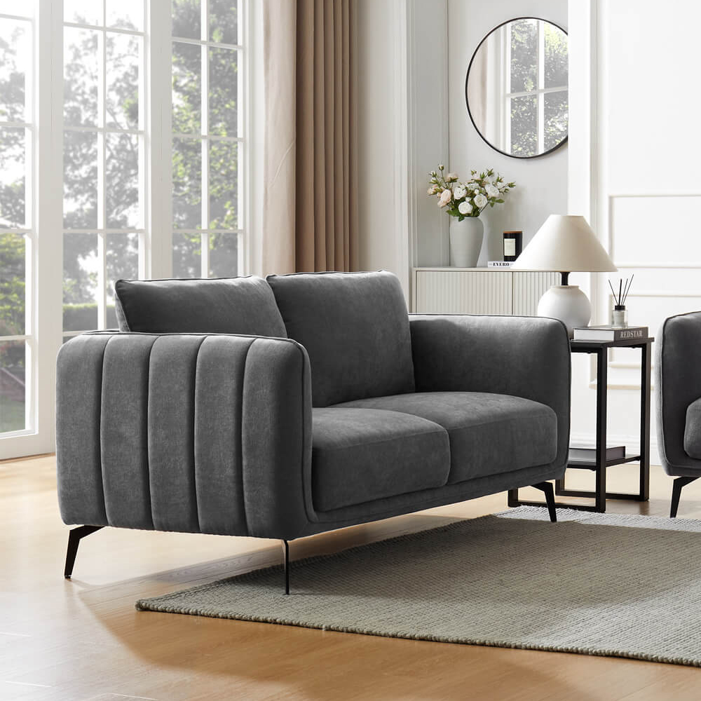 Read more about Valtesse fabric 2 seater sofa with black legs in grey