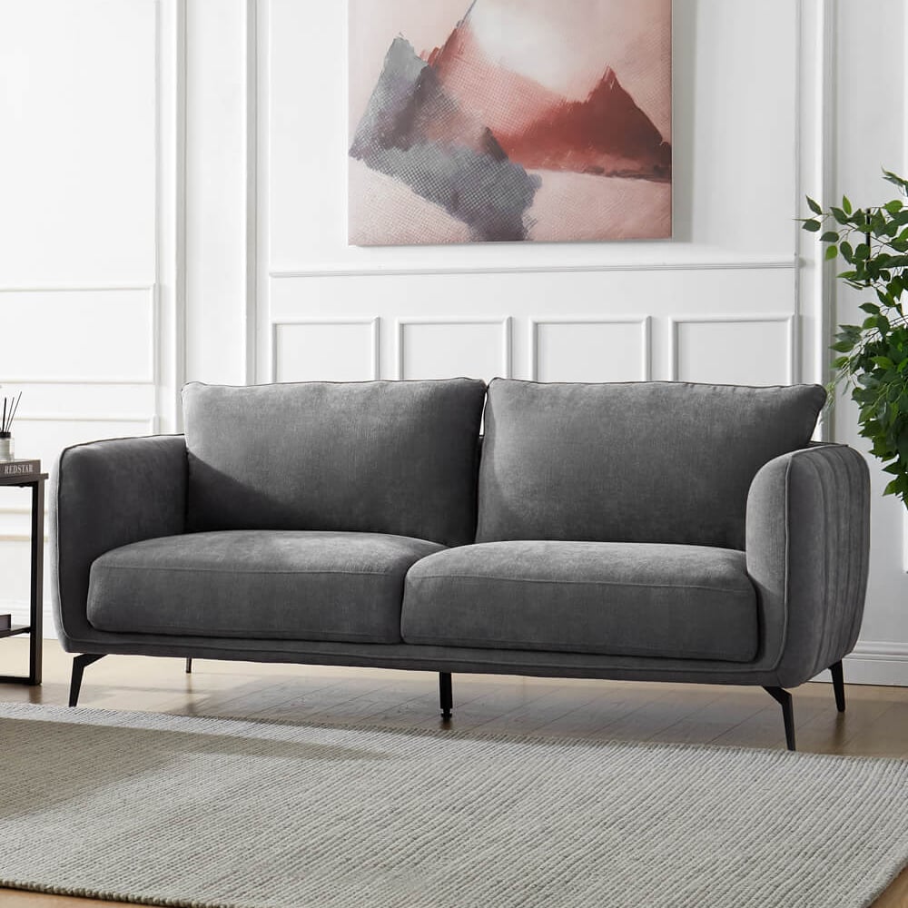 valtesse fabric 3 seater sofa with black legs in grey