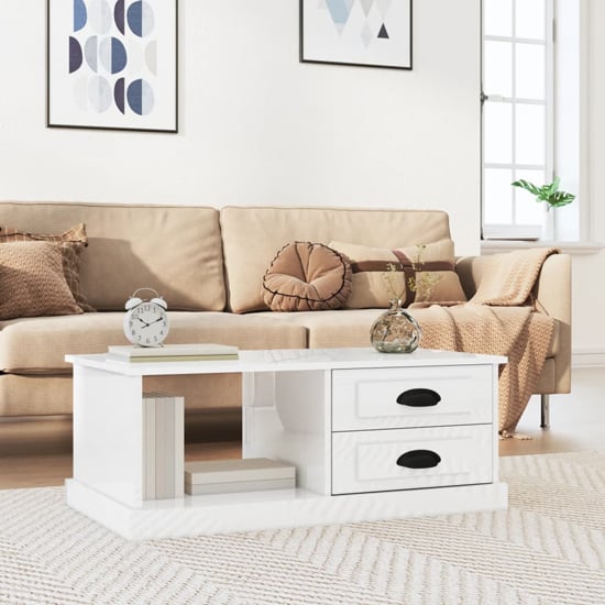 Product photograph of Vance High Gloss Coffee Table With 2 Drawers In White from Furniture in Fashion