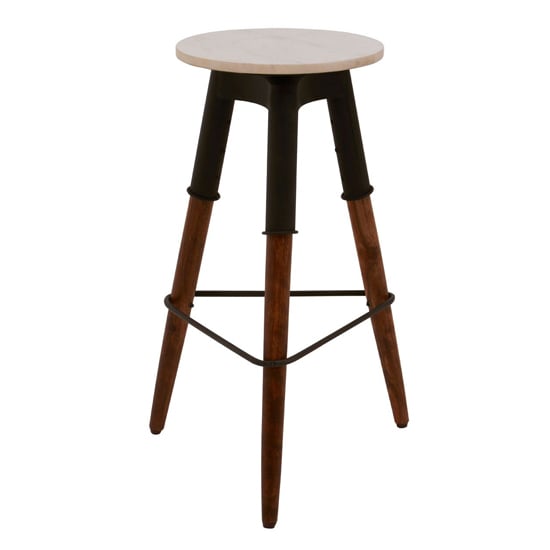 Read more about Vance round marble top bar stool with dark wooden legs